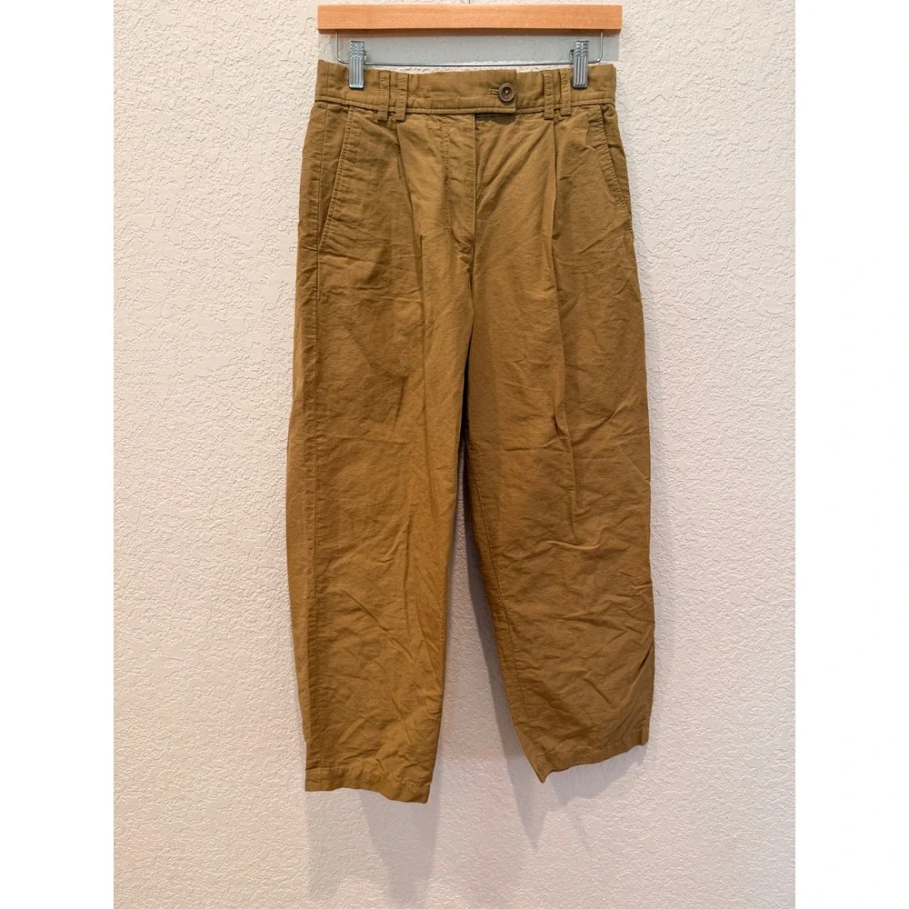 COS Womens Cotton Linen Pleated Tapered‎ High Rise Trousers Pants Size 4 Barrel